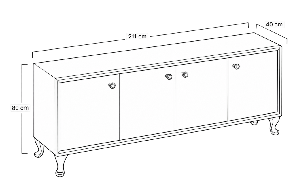 Komoda CRISTAL CHIC WHITE — rysunek techniczny z wymiarami